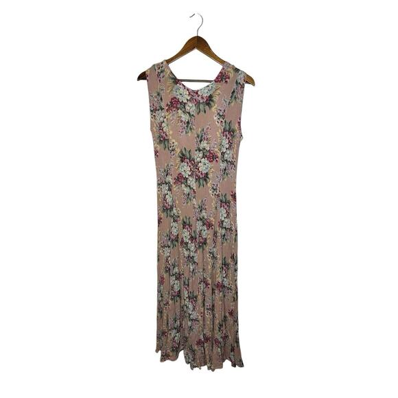 VTG Her Style Womens Maxi Dress Floral crinkle grunge Sheer Boho Cottagecore M - Picture 1 of 3